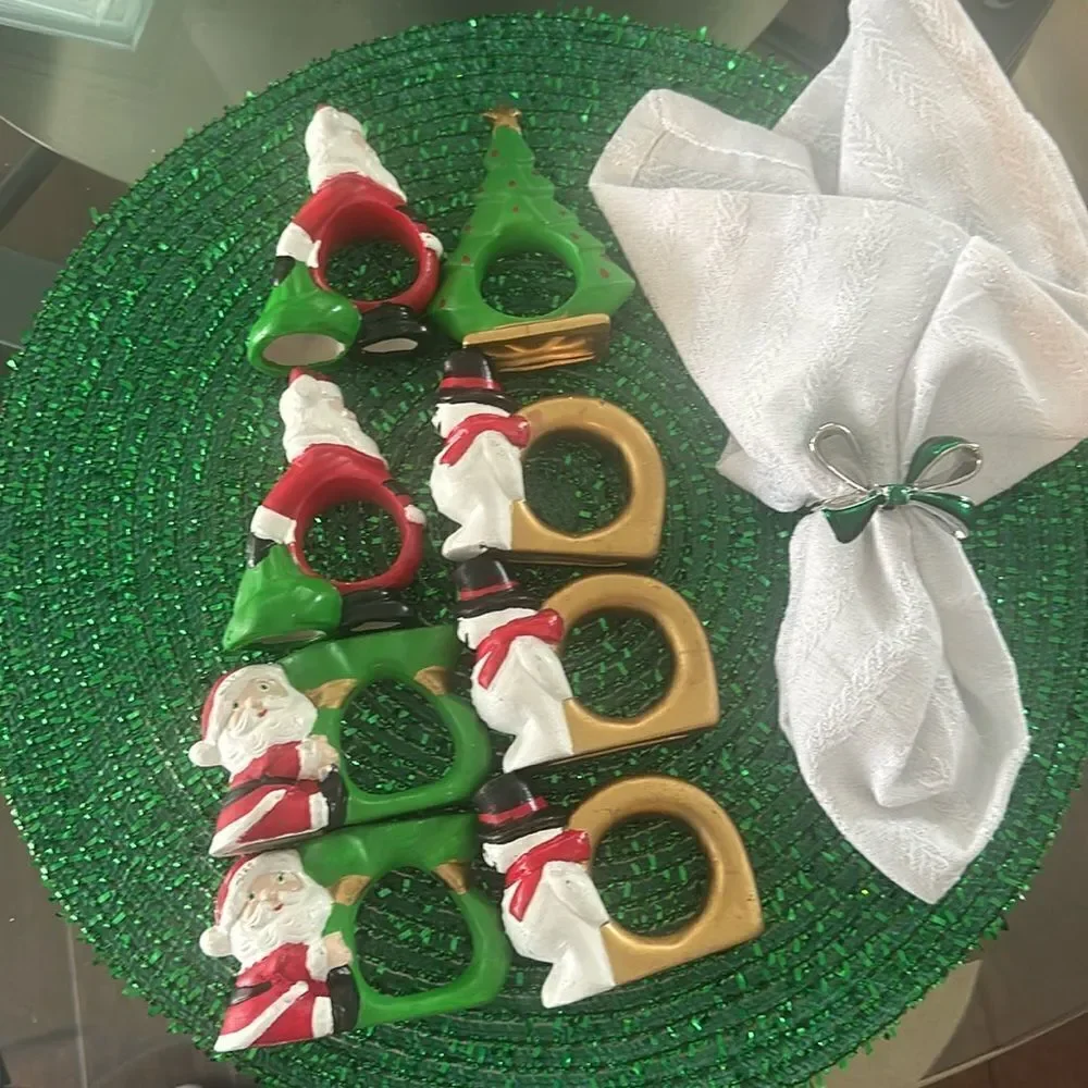Vintage Ceramic Christmas Themed Napkins Rings (8)